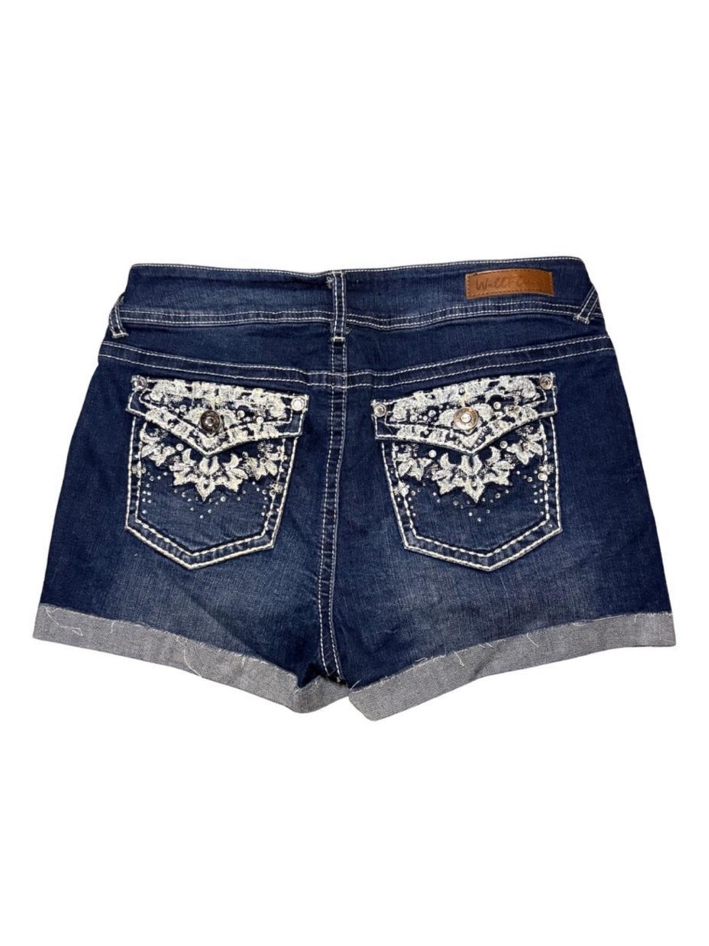 Wallflower Dark Blue Embroidered Denim Shorts